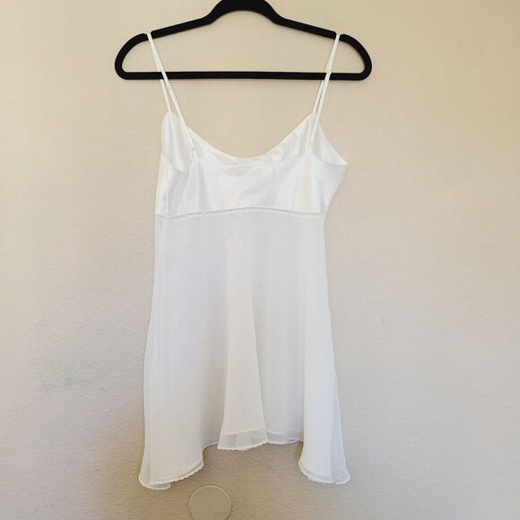 Victorias Secret White Ivory Babydoll Slip Mini Dress Womens Medium Satin Sheer - Picture 5 of 5